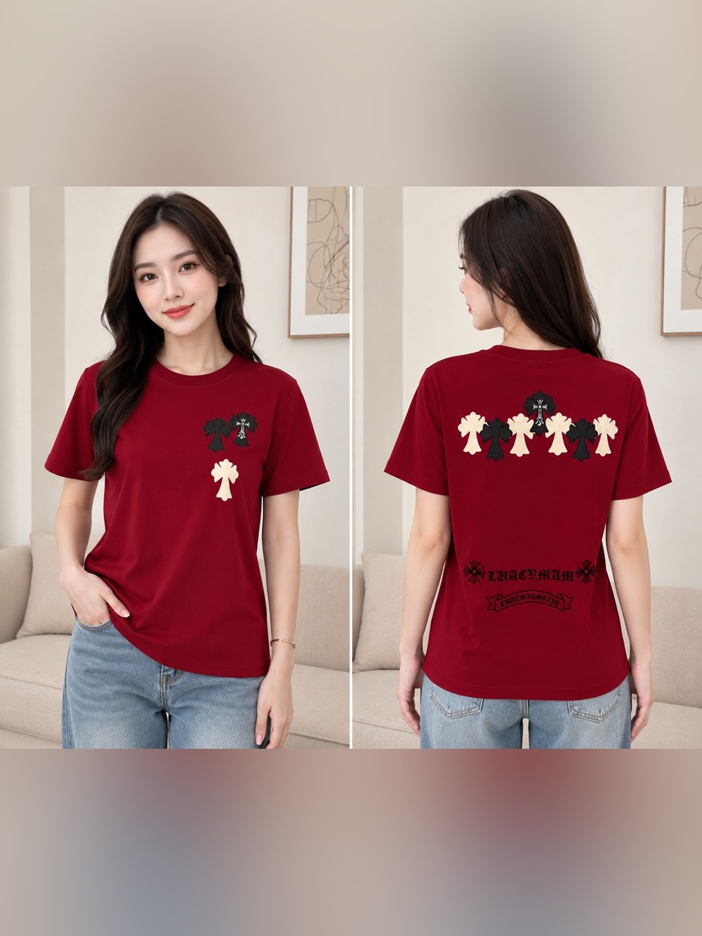 Casual Graphic Tee - Women's Red Short Sleeve Top